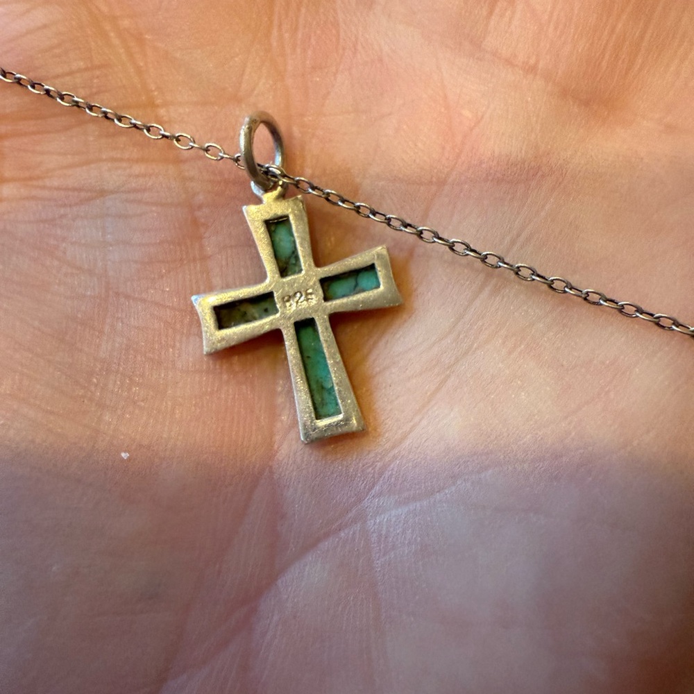 Sterling Silver and Turquoise Cross Necklace - Picture 4 of 4